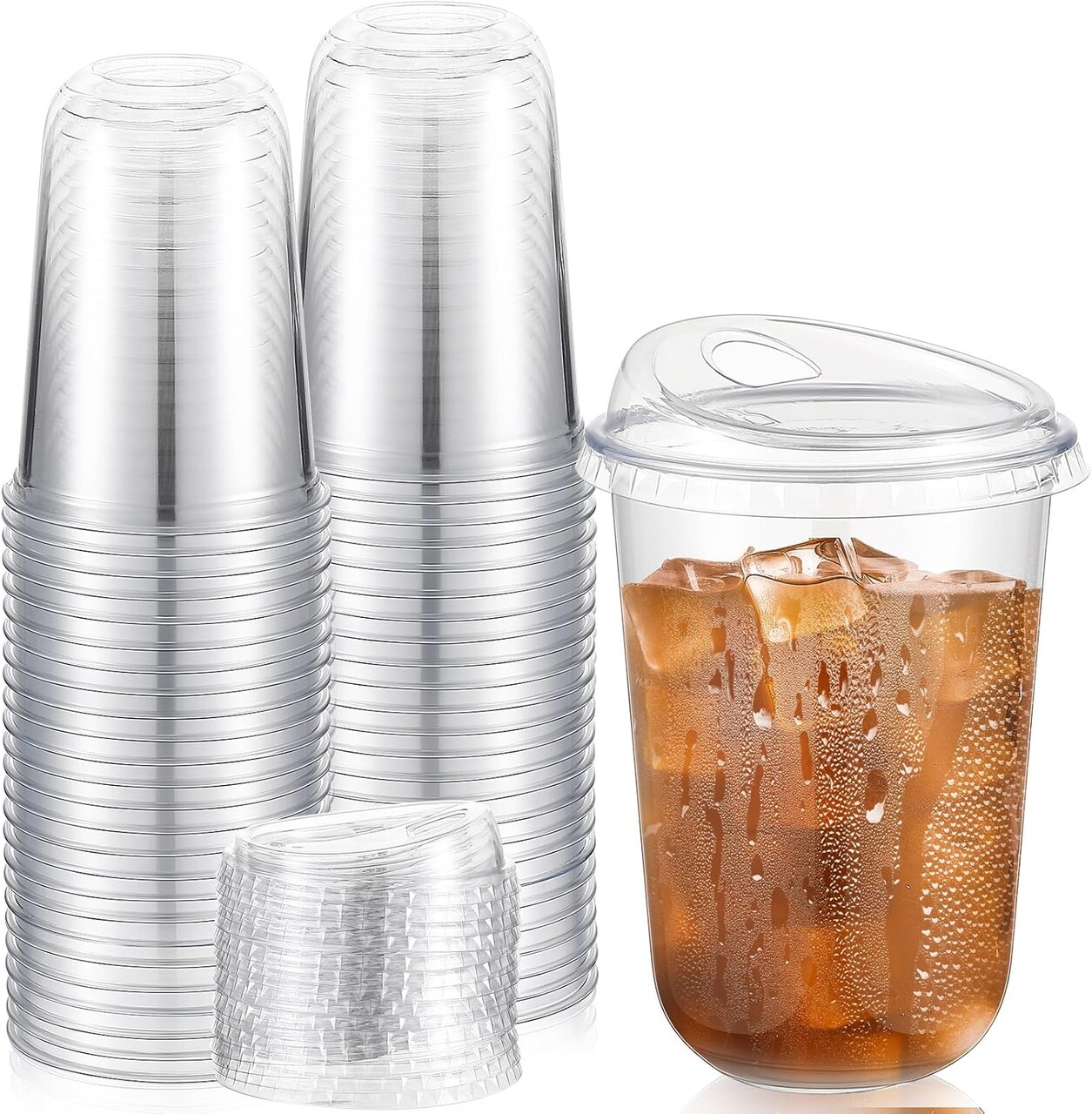 50 Sets Clear Plastic Coffee Cups with Sip Lids, Disposable Plastic PET Crystal Cups for Iced Coffee, Smoothie, Cold Beverage, Drink Shops and Party Catering(Clear,16 oz)